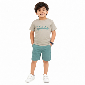 Conjunto de Verano para Niños, Camiseta con Estampado Gráfico y Pantalones Cortos con Cintura Elástica, 95% Algodón, Jersey Sencillo, Informal, Dos Piezas, OEM, ODM - Product Image 1