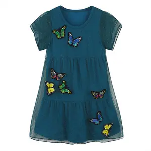 Robe à manches bouffantes et col carré en trois couleurs disponibles Adorables vêtements pour enfants robe d'été pour filles avec nœud papillon
