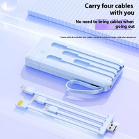 Banque d'alimentation à charge rapide 2A avec affichage numérique personnalisé, 20000 mAh, avec 4 câbles, lampe de poche, support de téléphone, cordon