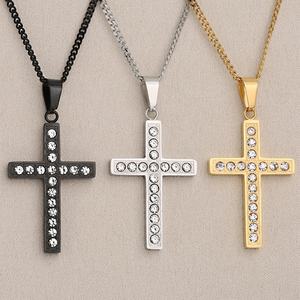 Nouveau Collier Pendentif Croix en Acier Inoxydable Poli Miroir et Cristal, Plaqué Or, Style Chaînes Tendance, Vente en Gros Personnalisée 2024 - Product Image 3