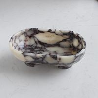 Bol à fruits en marbre Calacatta Viola ovale naturel pour comptoir de cuisine, grand bol décoratif à deux pieds pour la décoration de la maison
