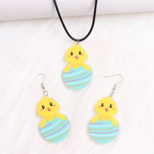 Ensemble de <span class=keywords><strong>bijoux</strong></span> Fanyue avec boucles d'oreilles et collier en acrylique imprimé lapin de Pâques mignon pour femmes, cadeau 2024 - Product Image 5