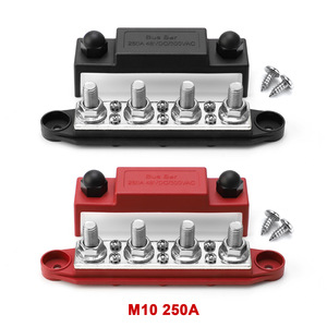 Barra de Distribución de Cobre 250A M10 48VDC 300VAC con Perno, Roja y Negra - Product Image 1