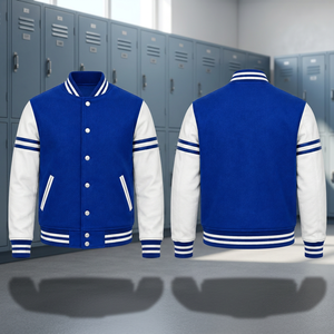 เสื้อโค้ททีม Letterman แบบมีโลโก้เปล่า พร้อมส่ง สำหรับผู้ชาย ตัวเสื้อทำจากผ้าขนสัตว์ แขนทำจากหนัง รับผลิตแบรนด์ส่วนตัว เสื้อแจ็คเก็ตสำหรับโรงเรียนหรือชมรม ขายส่งจากผู้ผลิต - Product Image 3