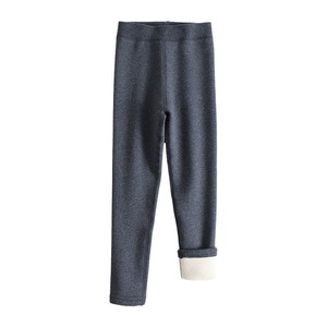 Girls' Winter Fleece-Lined Mid Waist Skinny Fit <b>Leggings</b> Elastic Waist Full-Length Solid Color Outdoor Pants - Product Image 5