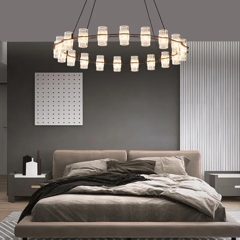 Villa Stainless Steel Metal Round Living Room Decoration Pendant Home Fancy Pendant LED Light Crystal Chandelier