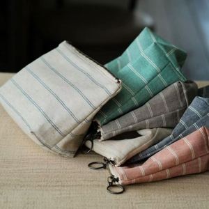 Bolsa de Maquillaje de Algodón y Lino Ecológica a Rayas, Plegable, Ligera, con Cierre, Unisex, para Organización y Viajes - Product Image 1