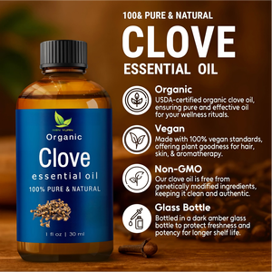 Huile essentielle <span class=keywords><strong>de</strong></span> clou <span class=keywords><strong>de</strong></span> girofle biologique 30 ml, pure, naturelle, non diluée, pour les maux <span class=keywords><strong>de</strong></span> dents, les douleurs musculaires, les soins <span class=keywords><strong>de</strong></span> la peau et des cheveux, apaisante - Product Image 5