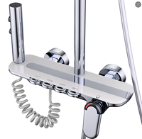 Système de douche thermostatique avec robinet en aluminium, finition chrome brossé, pommeau de pluie et douchette à main avec étagère de rangement pour appartement et hôtel, OEM