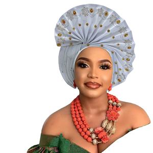 Accessoires de cheveux de luxe pour femmes nigérianes <span class=keywords><strong>Aso</strong></span> <span class=keywords><strong>Oke</strong></span>, turban réglable pour femmes musulmanes africaines, styles de turbans pour mariage - Product Image 1