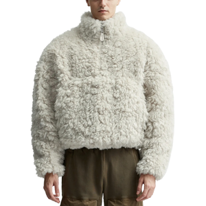 Sweat-shirt Sherpa décontracté pour homme, personnalisé OEM, en fausse fourrure bouclée et duveteuse, avec col montant et fermeture éclair quart de tour, coupe courte, pour la vente en gros - Product Image 1