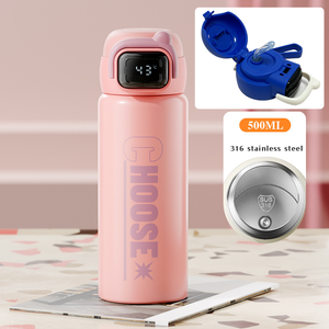 Bouteille d'eau intelligente isotherme pour enfants, 500 ml (17 oz), en acier inoxydable, avec affichage LED de la température, couvercle à paille rabattable, sans BPA. - Product Image 5