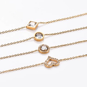 Bracelet à pendentif géométrique en zircon naturel brillant pour femmes, simple, en acier inoxydable, couleur or, breloques rondes, bijoux - Product Image 2