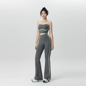 Ladies Workout <b>Dance</b> Wear One Shoulder Crop Top Fold Over Waist Flare <b>Pants</b> Pilates Yoga Wear Suit Gym Fitness Set - Product Image 4