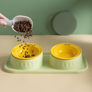 Ciotole Doppie in Ceramica Anti-Ribaltamento per Gatti, Ciotole Integrate per Cibo e Acqua per Cani, Protezione Cervicale, Facili da Pulire, Stile UFO - Product Image 1