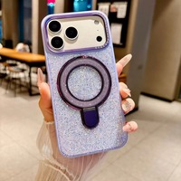Étui de luxe magnétique à paillettes de diamant avec support pour iPhone 17 16 Pro Max, fonction AirDrop, résistant aux traces, protection avant SMH