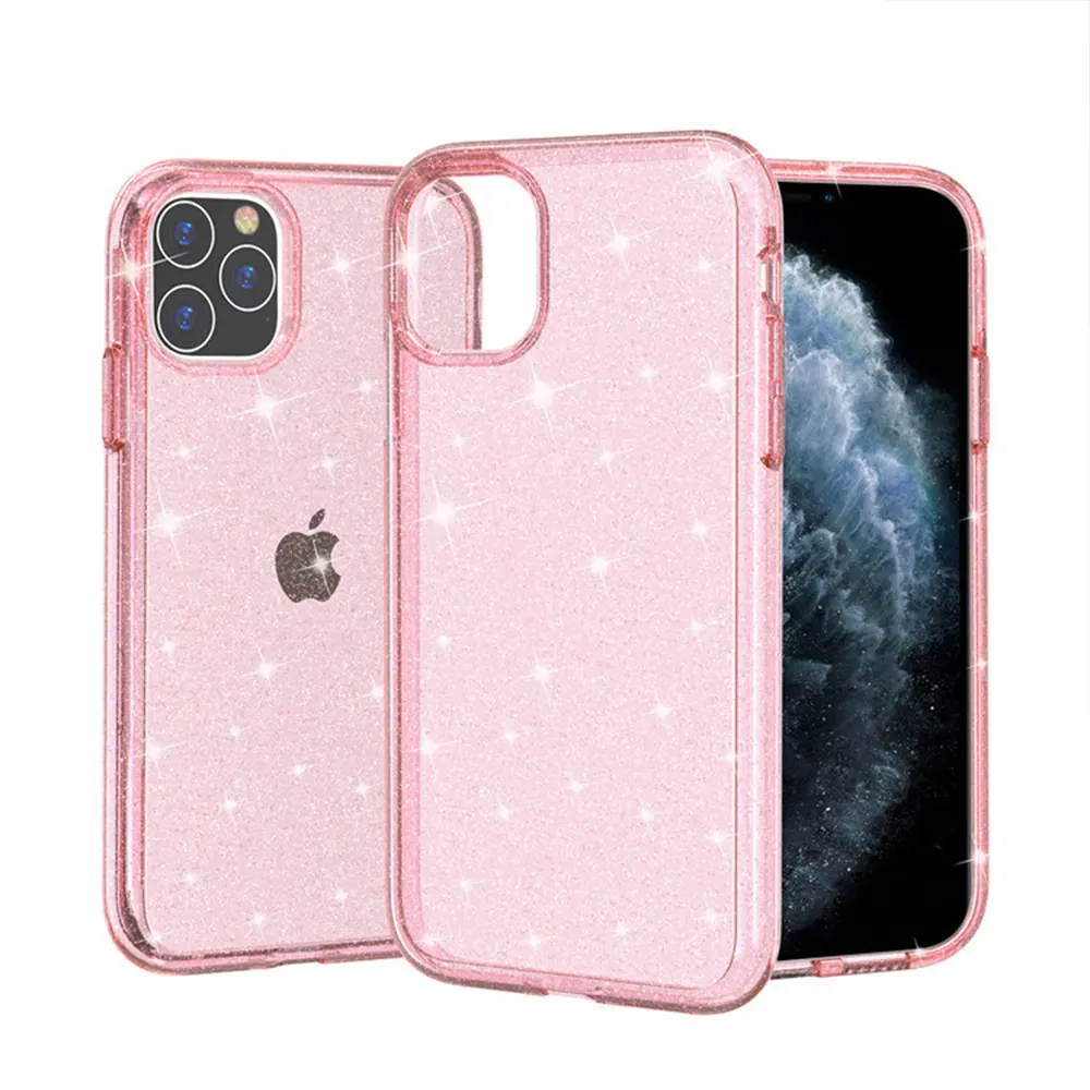 TENCHEN Custom Clear Sparkle Bling Glitter Phone Case Shockproof Protective TPU PC Phone Case for IPhone 14 Plus Pro Max Cover