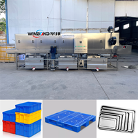 Automatische tunnelwasmachine voor kratten en pallets met luchtdroger en warmwatersterilisator