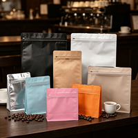 Sachet à café à fond plat avec cordon et fermeture éclair refermable, sac de qualité alimentaire pour café de spécialité