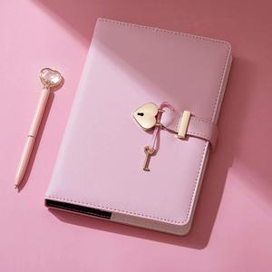 Cubierta de bloqueo en forma de corazón A5, cuaderno secreto, diario con llave, corazón, bolígrafo de diamante, cuero de PU, tapa dura, rosa, Gua, termo PU - Product Image 4