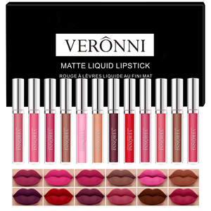 VERONNI 12 pcs/set Kit rouge à lèvres longue durée Waterproof Liquid Matte Lipgloss Set avec crème minérale pour les lèvres - Product Image 3