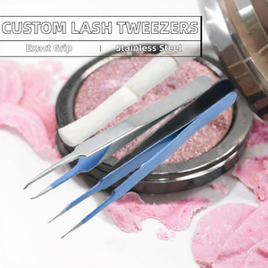 Pinces à cils en acier inoxydable en gros pour faux cils en bande, pinces à cils en grappe avec logo personnalisé, applicateur de cils à marque privée - Product Image 2