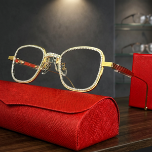 Luxurious Rectangle Rimless <b>Sunglasses</b> Moissanite Frame Casing Mirror Crystal Accents Anti-Reflective Lenses UV400 Protection - Product Image 1