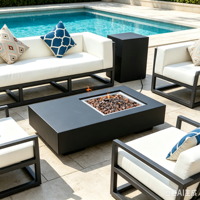 Table de café à foyer au gaz avec certification CE pour la décoration de jardin, table de feu moderne très vendue, chauffage extérieur protégé contre le vent