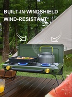 Réchaud de camping portable à double brûleur au butane, manuel, simple, coupe-vent, pliable, avec pare-vent pour pique-nique, barbecue, cuisine extérieure
