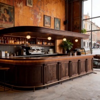 Comptoir de bar en bois massif de style médiéval pour café, restaurant, réception - Personnalisable et multifonctionnel