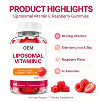 Gummies de Vitamine C Liposomale OEM 1000mg avec Baies de sureau, Fer, Zinc, Saveur Framboise, 60 Comprimés, Complément Alimentaire, Marque Privée