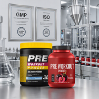 Poudre pré-entraînement OEM avec créatine, taurine et BCAA, technologie de dissolution rapide, certifiée HACCP, complément pour la croissance musculaire