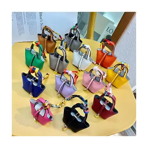Mini Basket Handbags Pendant New Fashion Leather Bags Ornaments Small Bag Leather Key Chains Key Rings