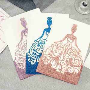Carte d'<span class=keywords><strong>invitation</strong></span> de mariage pop-up artisanale découpée au laser avec paillettes, luxe personnalisé, creuse - Product Image 1
