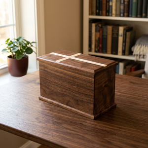 Handmade Traditional Square Wooden Urn Walnut Ashes Cremation <b>Keepsake</b> <b>Box</b> Custom Funeral <b>Memorial</b> Tabletop Vase - I H C - Product Image 2
