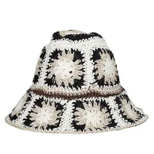 Topi Rajut Rajut Wanita, Pola Kepingan Salju Topi Ember Mewah Crochet Beanie