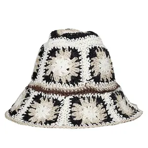 Gorro de punto con patrón de copo de nieve para mujer, gorro de cubo tejido, gorro de ganchillo de lujo