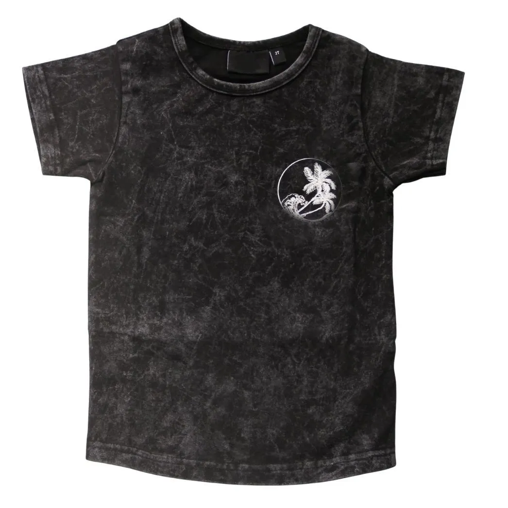 OEM personalizado lavado ácido Camiseta tie Dye camiseta algodón niños bebés niñas y niños Scoop Bottom dobladillo camisa personalizada impresión niño camiseta