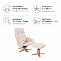 Fauteuil inclinable pivotant en L de style traditionnel, blanc crème, avec ottoman et repose-pieds rembourré, base en contreplaqué pour salon