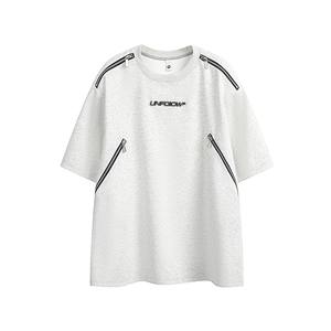 Camiseta Original de Metal con Cuentas, Estilo Americano, Cierre de Cremallera, Unisex, Cuello Redondo, Diseño Artesanal, Hombros Rectos - Product Image 5