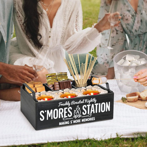 Modern <span class=keywords><strong>Farmhouse</strong></span> S'Mores Bar Titular com Acessório Esculpido Organizador Smores Polido Maker Box com Alças Estilo de Arte Moderna - Product Image 5