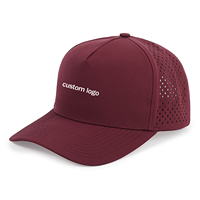 Casquette de baseball et casquette trucker en nylon perforé découpé au laser, avec logo en caoutchouc PVC imperméable et patch en cuir, 5 panneaux, personnalisable
