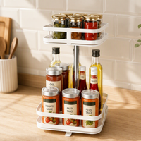 Étagère à épices rotative carrée à 2 niveaux, organisateur de bouteilles de condiments, étagère de rangement pour comptoir de cuisine, métal, hauteur réglable