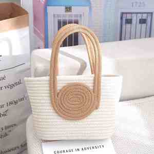 I-0596 New Arrival Fashion Color Blocked Woven Women's Cotton Rope Beach <b>Tote</b> <b>Bag</b> with <b>ZIP</b> Closure and Single Strap - Product Image 4