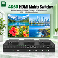 Commutateur matriciel KVM 4x4 4K60Hz avec 3 récepteurs HDBaseT, mur vidéo sans coupure, extension HDCP2.2 70m CATx