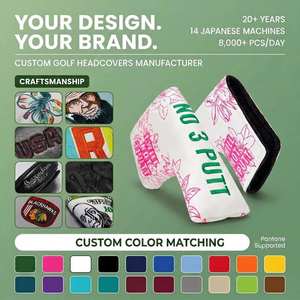 Housse de putter de golf magnétique en cuir PU avec broderie 3D personnalisée, pour putters blade et mallet, vente en gros d'usine OEM - Product Image 1