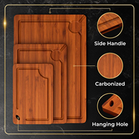 Ensemble de 3 planches à découper en bambou carbonisé non toxique pré-huilées, en vrac, planches à découper en bois FSC avec trou de suspension pour la cuisine
