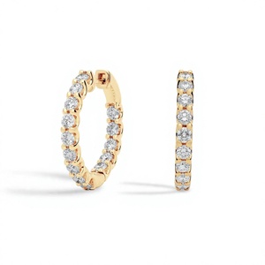 ต่างหูแบบห่วงประดับเพชรทรงกลมเจียระไนแบบบริลเลียนท์ ชุบทองคำ 18K 14K ดีไซน์แบบ Huggie Hoop ประดับเพชรตลอดวง สำหรับผู้หญิง สวมใส่ได้ทุกวัน - Product Image 1