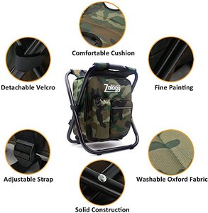 Sedia Pieghevole da Campeggio in Acciaio Inossidabile Resistente, Sgabello con Borsa Termica Mimetica per Picnic e Attività all'Aperto in Metallo - Product Image 5