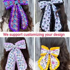 Accessoires pour cheveux personnalisables à carreaux avec bord festonné, longue queue et grand nœud pour fille/femme - Product Image 5